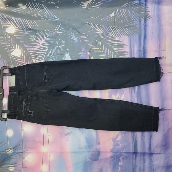 BERSHKA Denim petite mom jeans with rips and distressed hem black size 4 - Picture 2 of 4